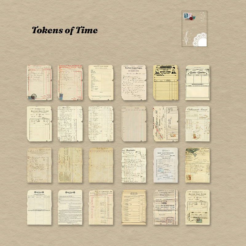 	24 vintage receipt, invoice and ledger ephemera papers with aged stamps and handwriting