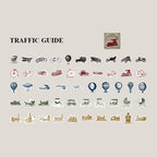 Traffic guide vintage sketch stickers - retro transportation theme