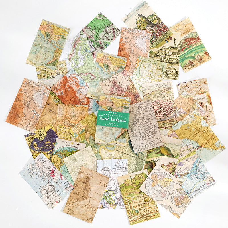 Travel Footsteps theme — pile of landscape photo papers 