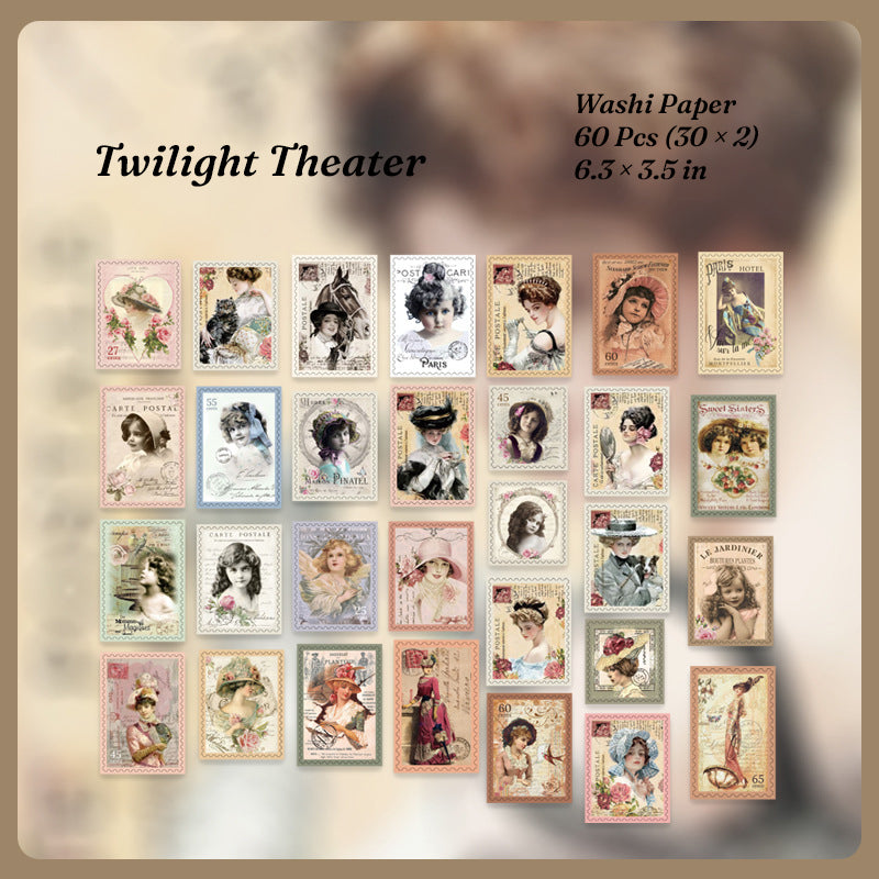 twilight theater sticker sheet chart 30 vintage portrait postage designs
