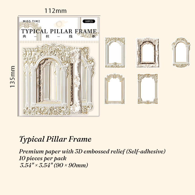 Vintage 3D Embossed Frame Stickers – 10 Pcs