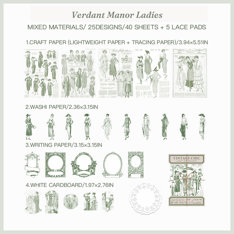 European vintage Verdant Manor Ladies mixed media craft pack for journaling