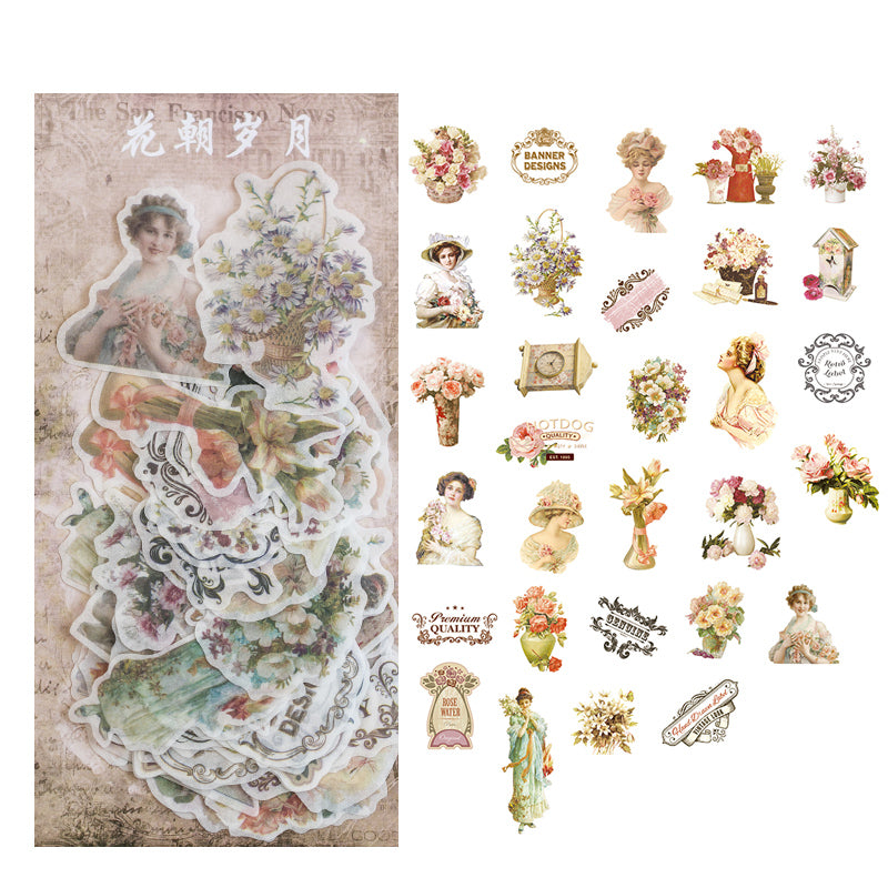 Victorian portraits and vintage ladies floral washi stickers