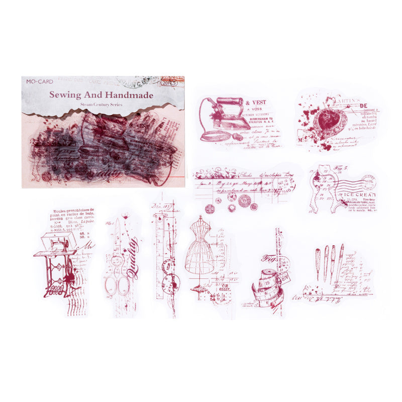 Red vintage sewing machine scissors and mannequin atelier theme stickers