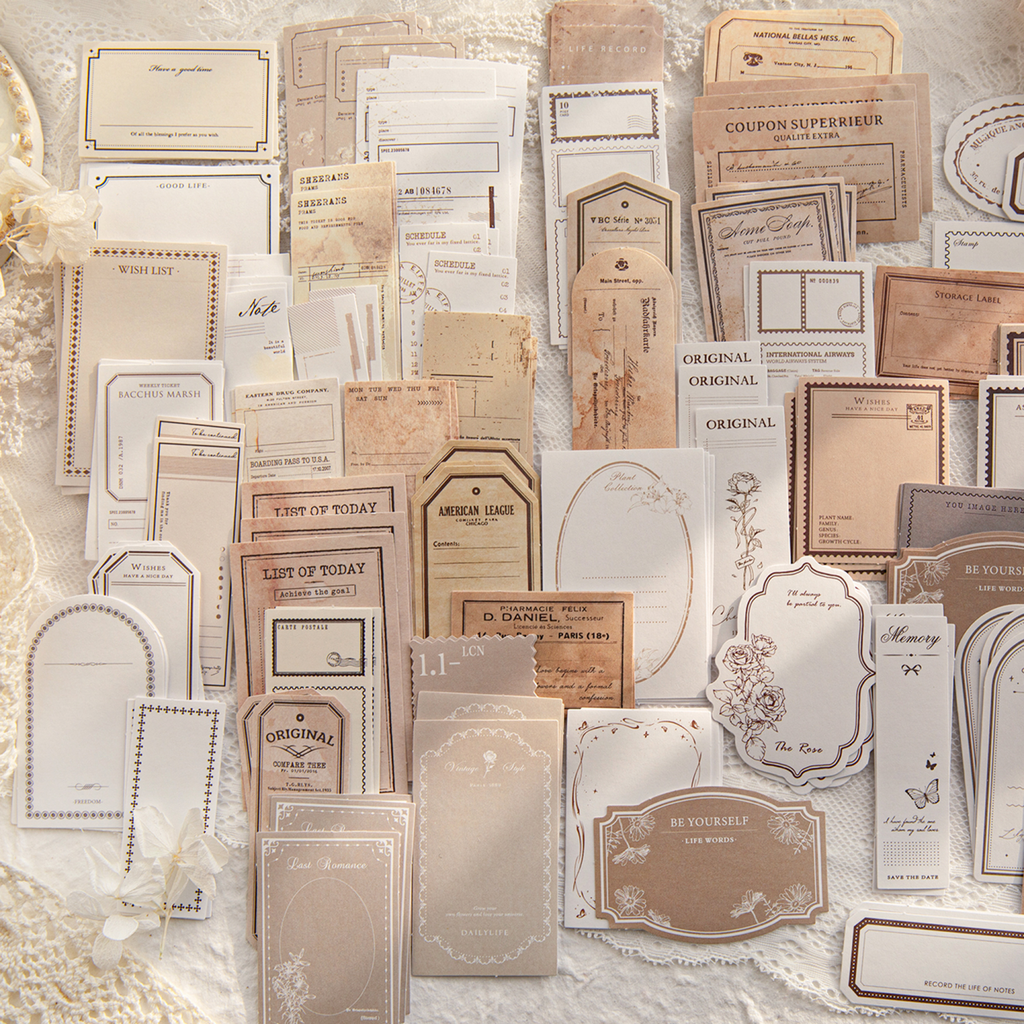 "Vintage Border Matchbox Memo Stickers 6-piece set with retro floral designs for bullet journaling"