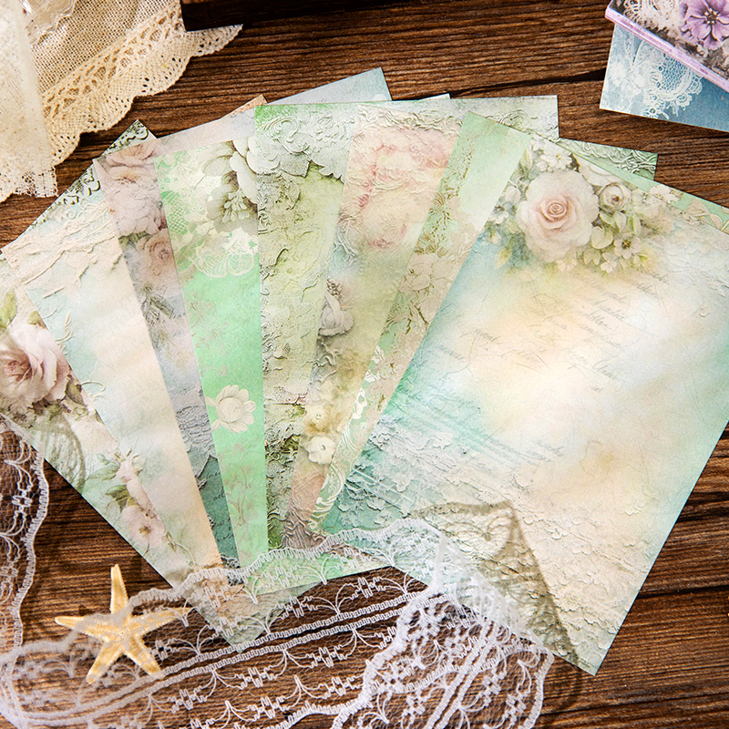 Assorted vintage botanical background papers with flower designs - A6 craft paper