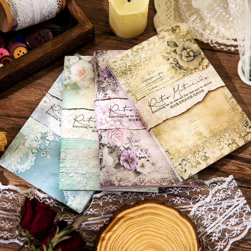 Vintage botanical background paper pack with 4 floral designs - A6 size for junk journaling