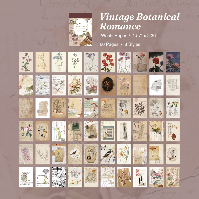 Vintage botanical romance floral ephemera sticker book