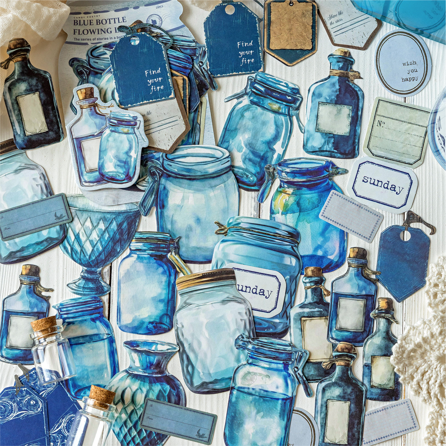 Close-up of vintage apothecary bottle label stickers
