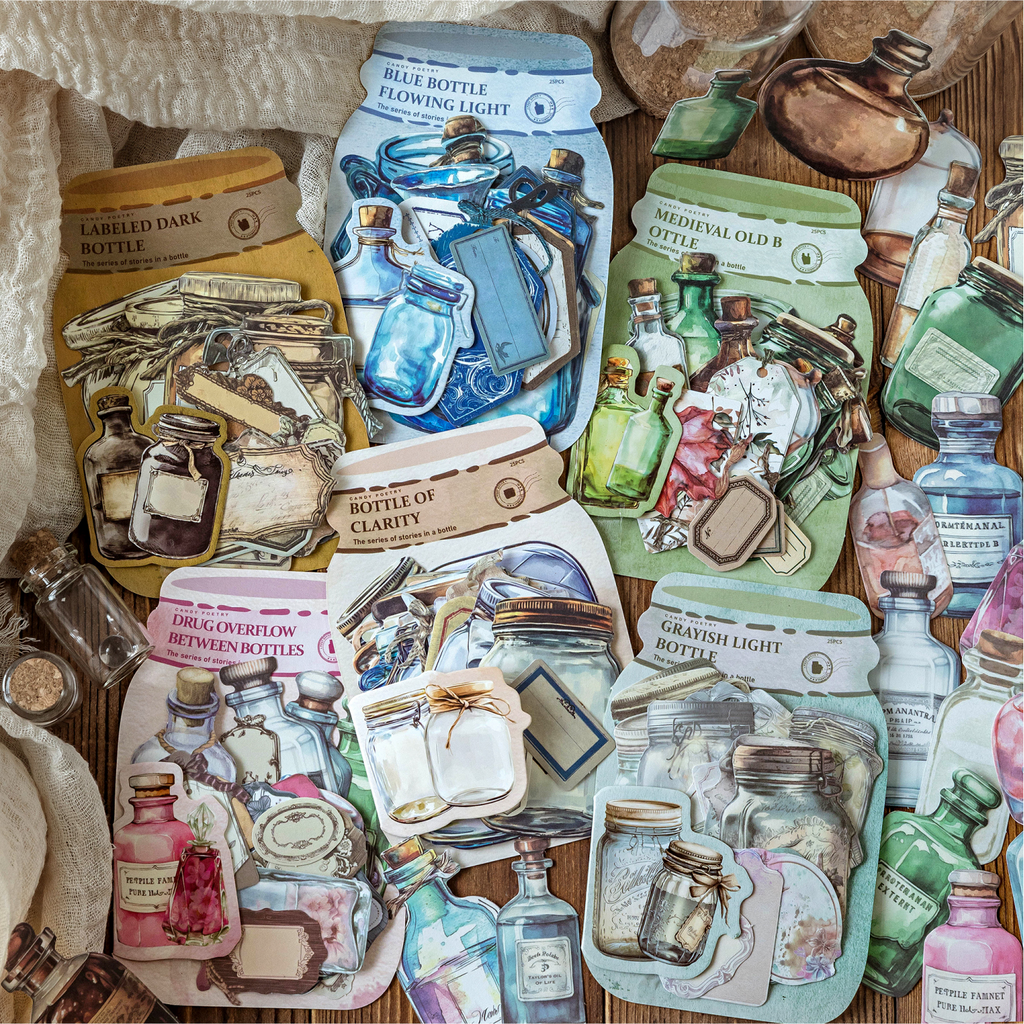 Assorted vintage bottle labels - white kraft paper stickers