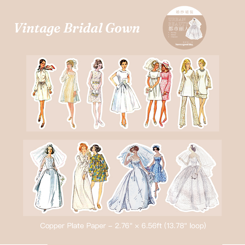 Vintage bridal gown washi sticker - romantic scrapbook sticker for aesthetic journaling