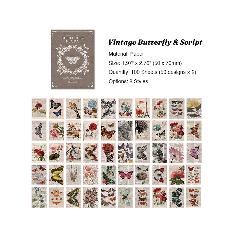 Vintage butterfly and script mini paper pad for junk journal