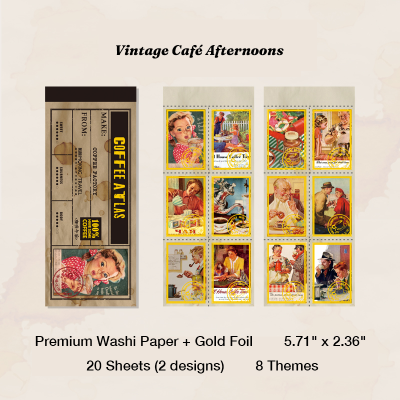 Vintage cafe afternoon aesthetic retro illustration stickers