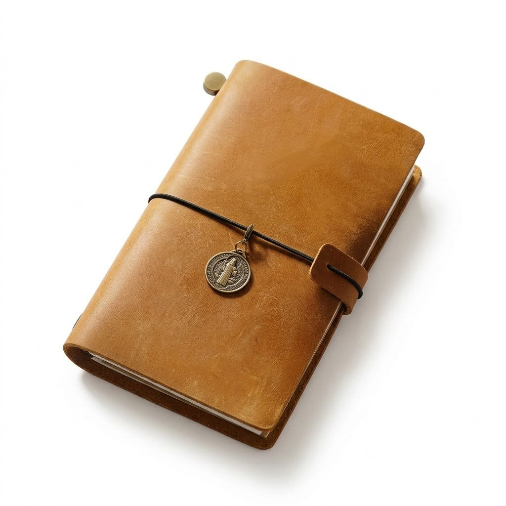 Premium full-grain leather pocket traveler's notebook in Vintage Camel