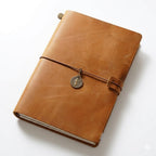 Vintage Camel classic A5 leather padfolio and diary cover, featuring an antique medallion coin charm for a premium aesthetic.