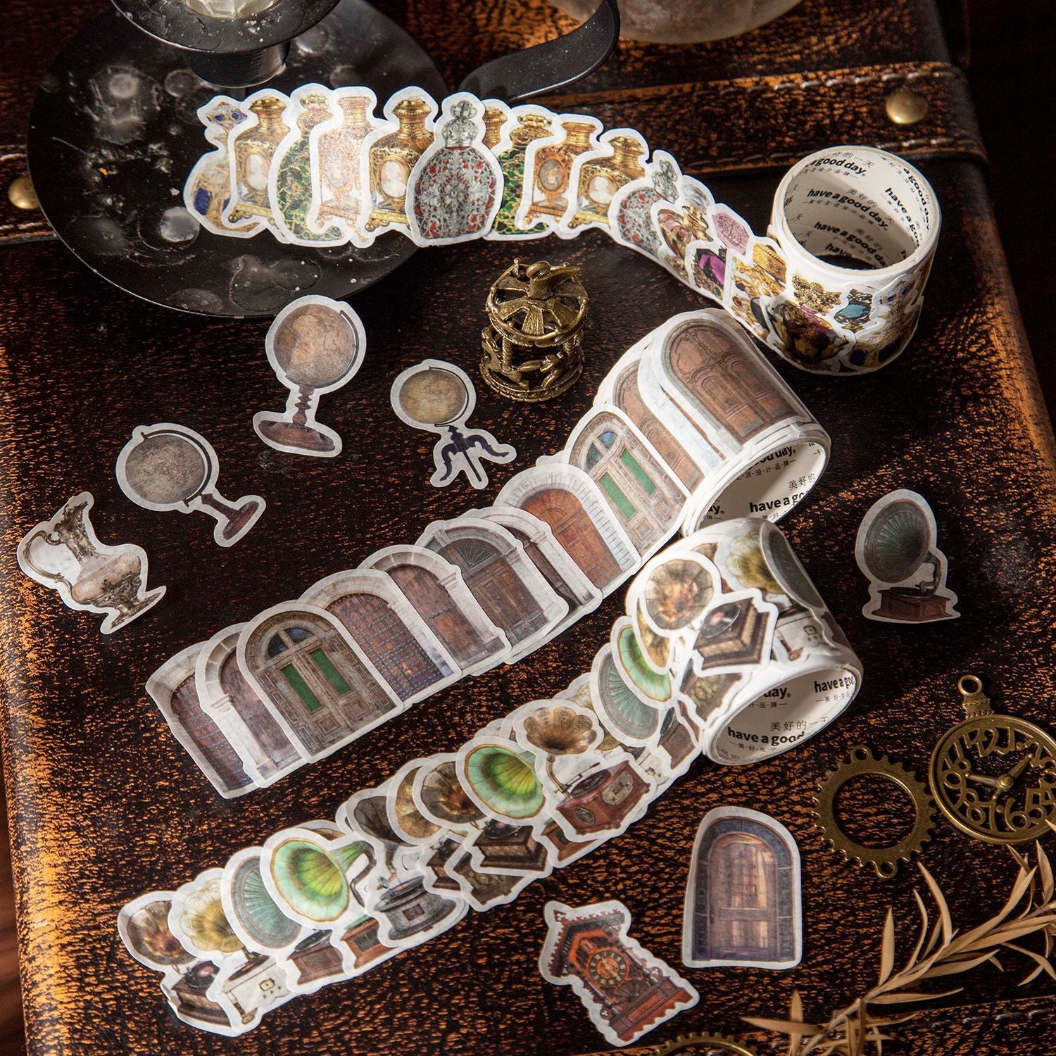 Vintage elegance die-cut washi tape with retro decorative patterns for journaling