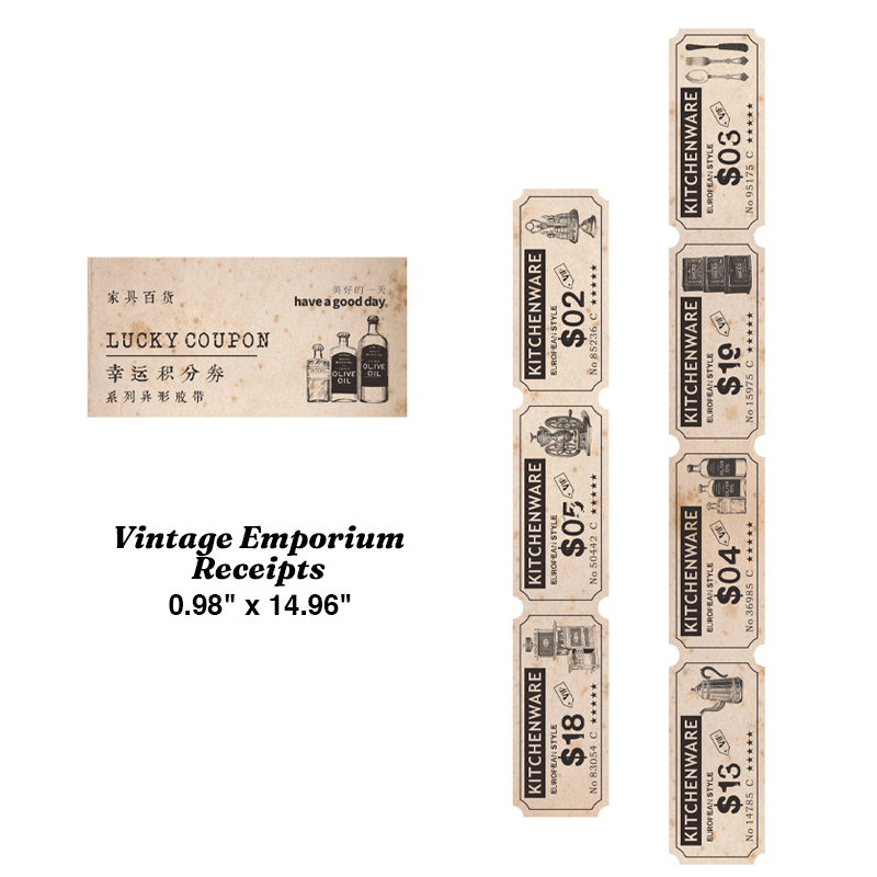 Vintage emporium receipts die-cut ticket roll