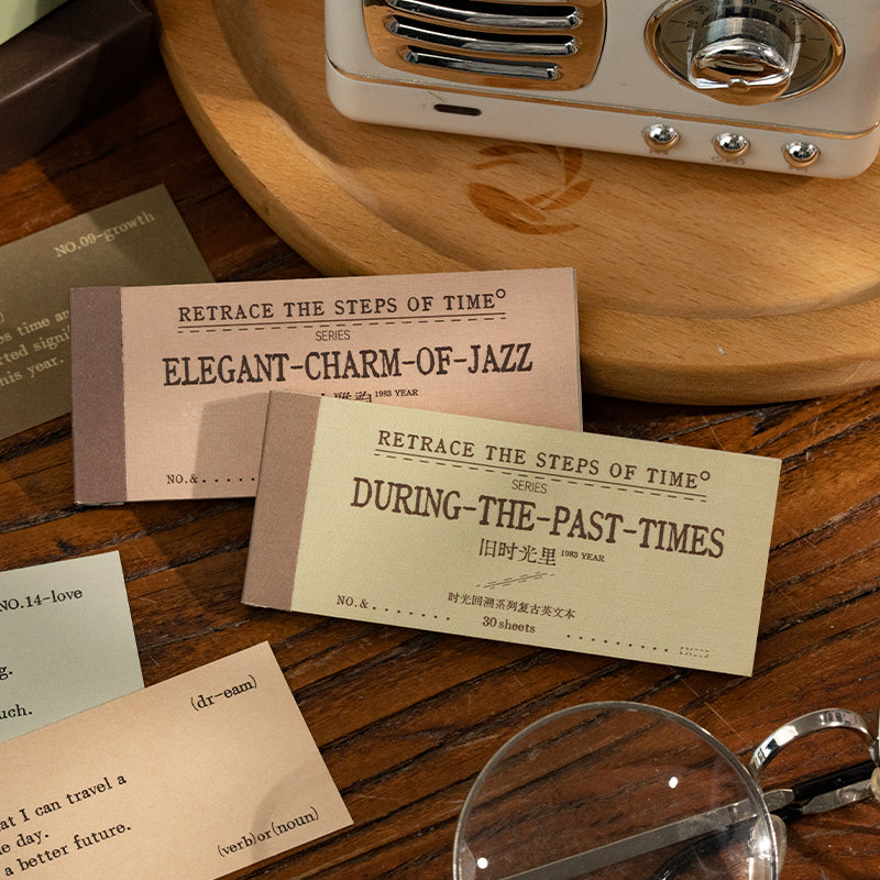 Vintage ephemera labels sheet layout displaying all 30 removable stickers