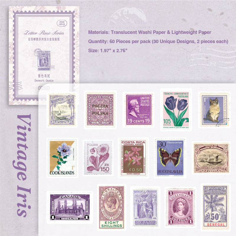 Vintage iris purple elegant postage stamp stickers for penpal mail