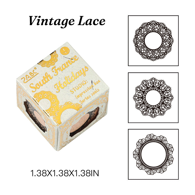 Round vintage lace doily and mandala pattern wooden stamp set for collage