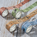 Detailed view of vintage luck tickets tape in use for scrapbooking and memory keeping