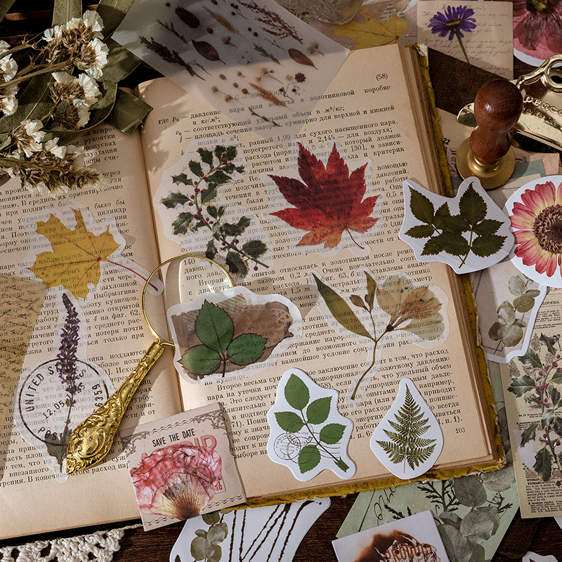 Vintage sticker collection packaging with hemp twine closure