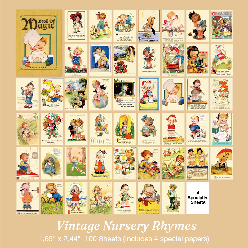 Vintage nursery rhymes cute nostalgic children illustration sticker book