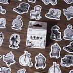 Vintage object sketch stickers 42pc black and white retro collection
