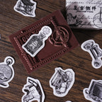 42 piece black white retro sticker set with hand-drawn vintage objects