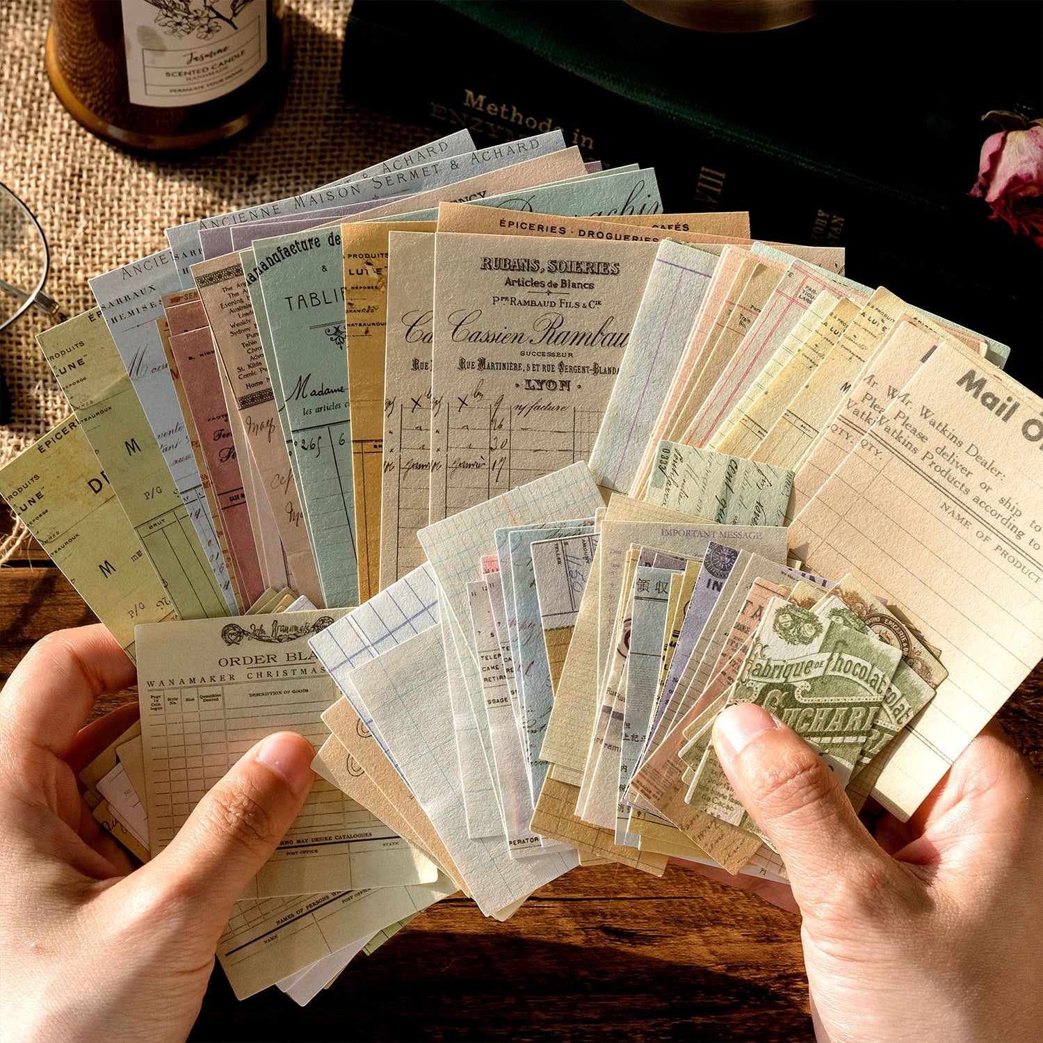Vintage ephemera collection detail - old tickets, notes and memorabilia for scrapbooking