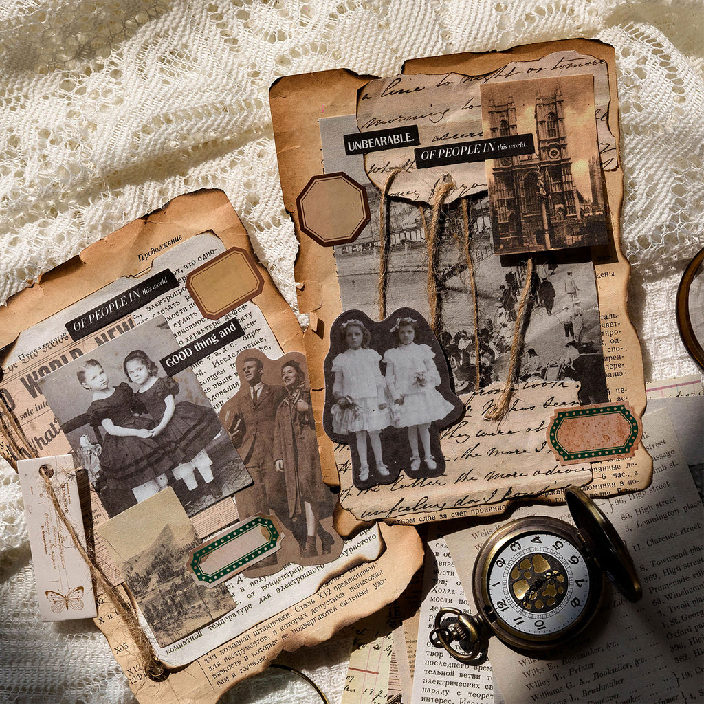 Vintage paper ephemera collection spread - 100 assorted nostalgic pieces for memory keeping and journaling