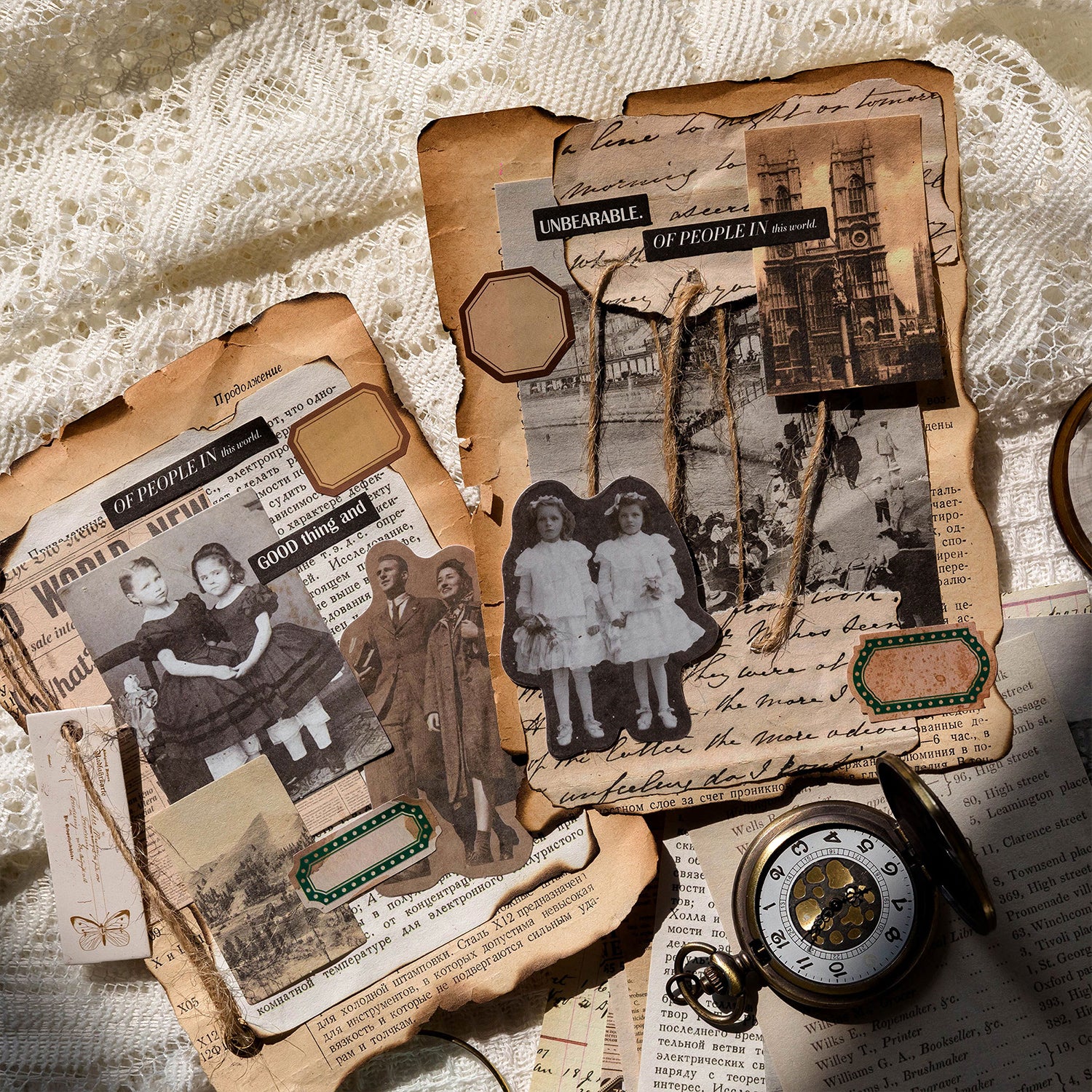 Vintage paper ephemera collection spread - 100 assorted nostalgic pieces for memory keeping and journaling