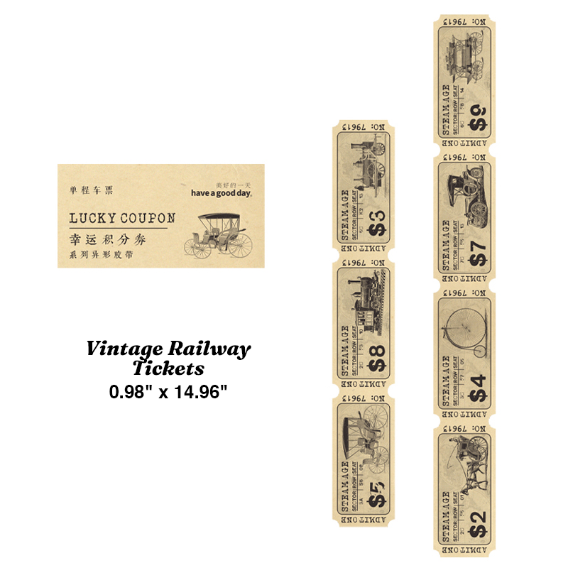 Vintage railway tickets die-cut washi tape for junk journal