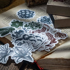 Monochrome vintage stickers close-up - hand-drawn aesthetic