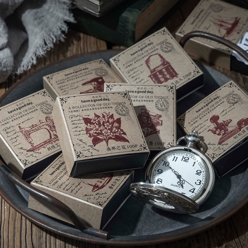 Vintage monochrome sketch stickers 100pcs pack - retro craft collection overview