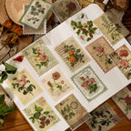 Acid-free vintage stamp stickers - removable botanical designs for journaling