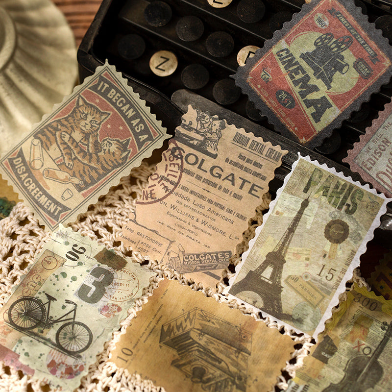 Removable vintage stamp stickers - retro designs for journals and planners