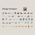 Vintage transport and carriage monochrome sketch stickers for junk journal
