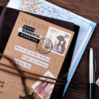 46-piece vintage stamp sticker set with retro international postal markings