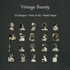 Vintage beauty themed sticker from modern girl collection with white ink highlights and classic fashion illustration