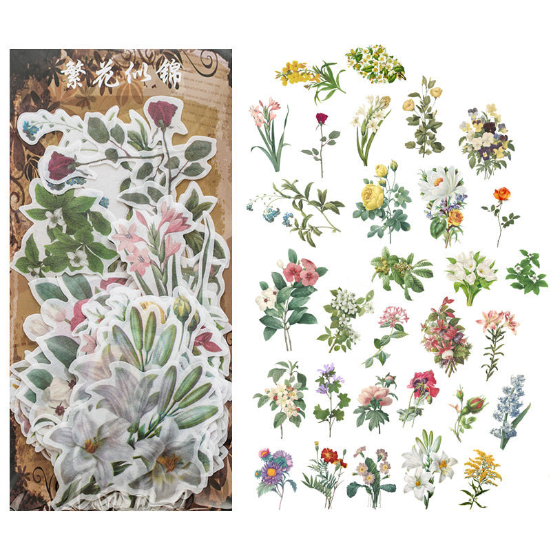 Vintage blooms and floral washi stickers for cottagecore junk journal
