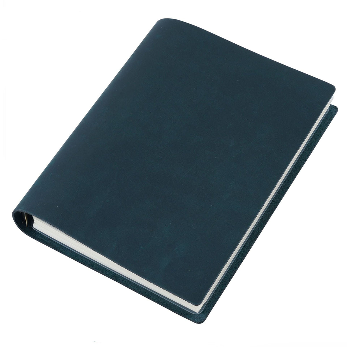 Vintage blue B5 crazy horse leather ring binder journal on white