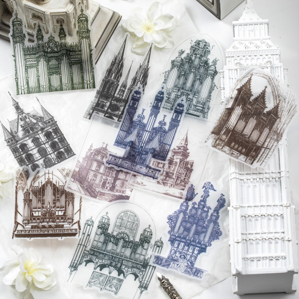 Vintage castle background paper detail, gothic medieval building design for scrapbooking and journaling