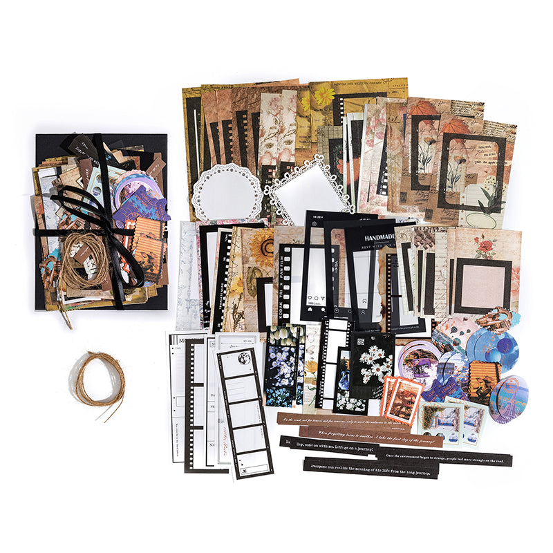 Vintage Cinema film strip ephemera kit with dark photo frames, vintage tickets, and retro movie stickers for journaling