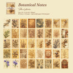Botanical Notes vintage ephemera card set with 80 sheets of pressed flowers and plant illustrations in warm earth tones.