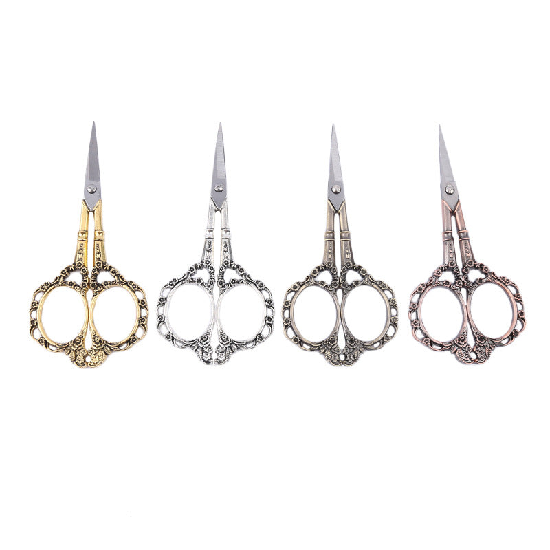 Plum blossom floral scissors standing in a row, four antique color options