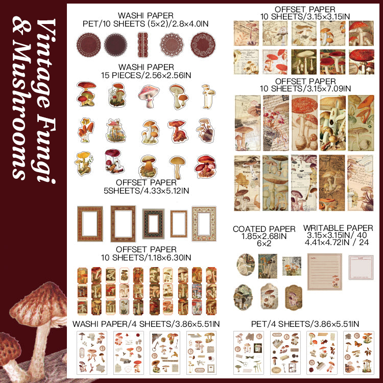Vintage fungi and mushrooms botanical ephemera pack
