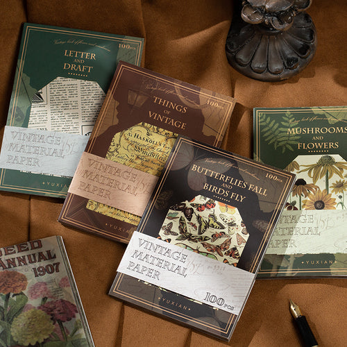 Vintage journal paper Old Days Record series with 100 decorative sheets in 4 retro styles for scrapbooking