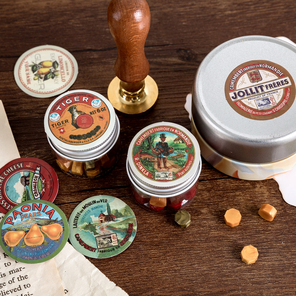 Vintage journal sticker variations showing different Fetish Time creative designs for planner decoration