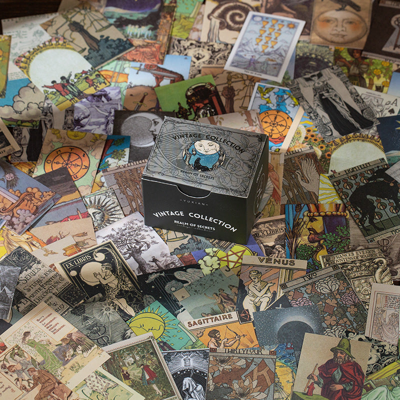 Display of vintage journal stickers showing variety of nostalgic retro designs